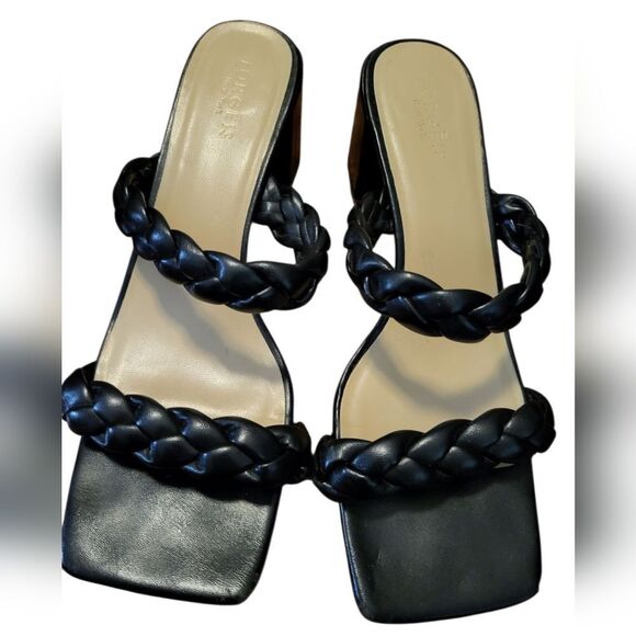 Torgeis New York Womens Square Toe Black Braid Slip On Block Heel, Size 11 - Picture 8 of 12